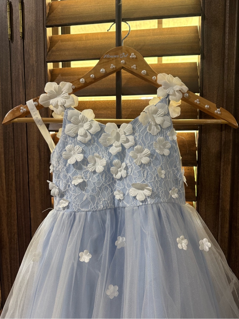Azazie Light Blue Lace & White Floral Appliqué Girls' Formal Dress